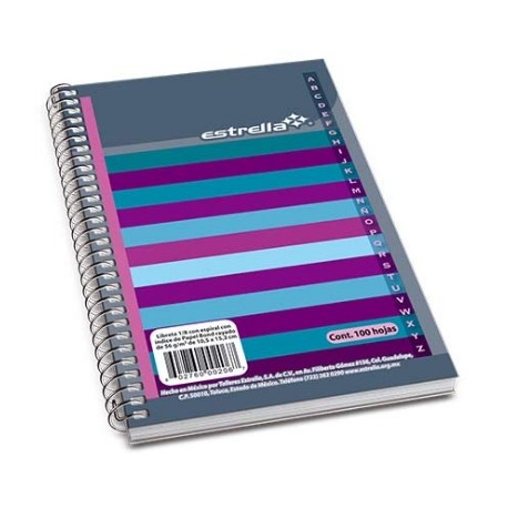 LIBRETA ESTRELLA 1/8 ESPIRAL RAYA C/INDICE 100 HJS