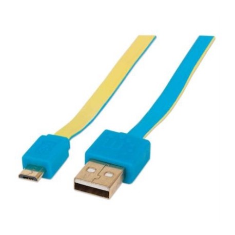 Cable Manhattan Plano Alta Velocidad Micro-B USB 1.8m Color Azul-Amarillo