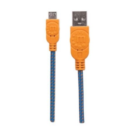 Cable Manhattan USB Micro-B Alta Velocidad con Recubrimiento Textil 1.8m Color Naranja-Azul