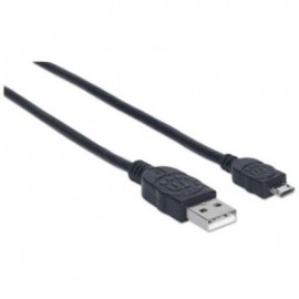 Cable Manhattan USB-A Micro USB-B 2.0 Alta Velocidad 0.5m Color Negro