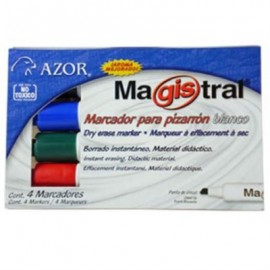 MARCADOR MAGISTRAL COLORES PIZARRON BCO PLASTICO C/4 PZAS