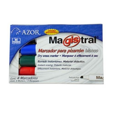 MARCADOR MAGISTRAL COLORES PIZARRON BCO PLASTICO C/4 PZAS