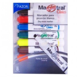 MARCADOR MAGISTRAL PLASTICO P/PIZARRON EST. 8 COLORES