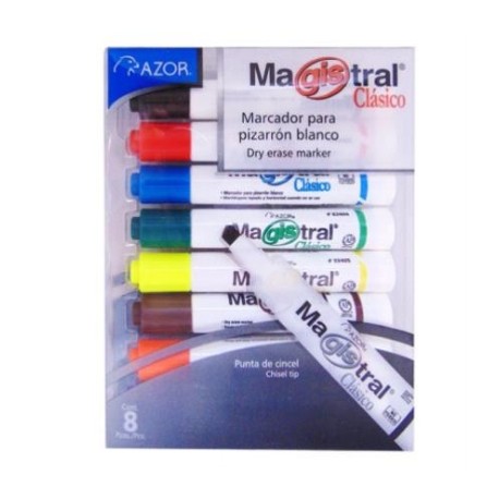 MARCADOR MAGISTRAL PLASTICO P/PIZARRON EST. 8 COLORES