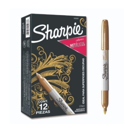 Marcador Sharpie Punta Fina Color Oro Caja con 12 Pzas