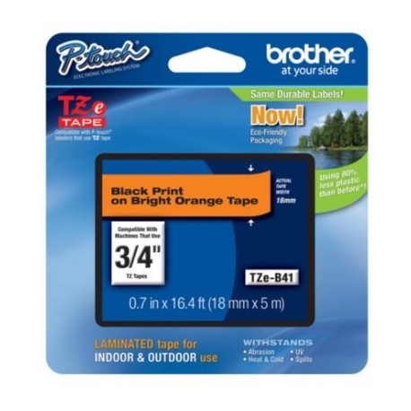 CINTA BROTHER TZ-B41 NEGRO/NARANJA 18MM PT300/310B/330/530