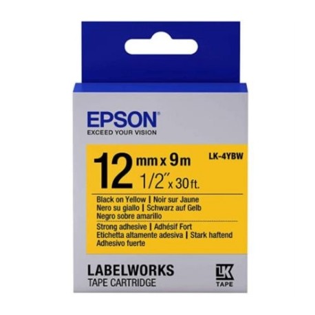 Cinta Epson LabelWorks Adhesivo Fuerte 12mm Negro Sobre Amarillo