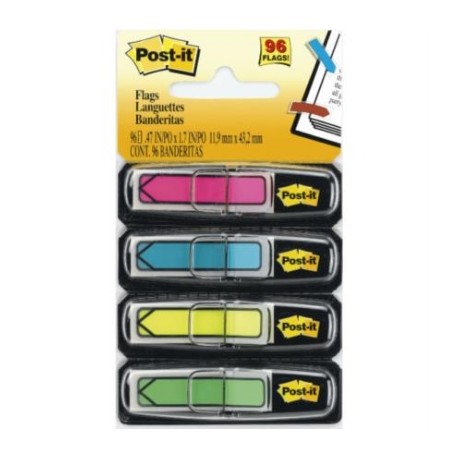 Mini Banderitas 3M "FLECHA" 4 Colores Brillantes en Cartuchos Individuales 24 de Cada Color .99x4.3 Caja con 6 Pqtes