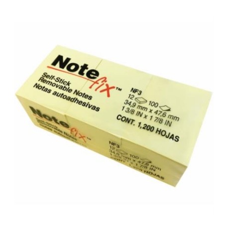 Notas 3M Adhesivas Note fix 3.8x5.1 Color Amarillo 100 Hojas c/12