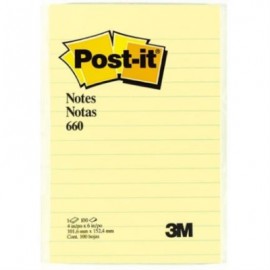 Notas 3M Post It 660 4x6 Rayado Color Amarillo 100 Hojas C/24