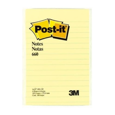 Notas 3M Post It 660 4x6 Rayado Color Amarillo 100 Hojas C/24