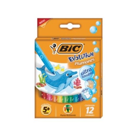 Plumones BIC Evolution Ultra Lavables Colores Surtidos C/12 Pzas