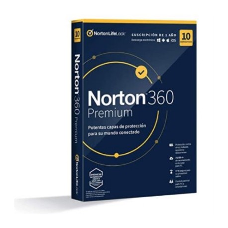 Licencia Antivirus Norton 360 Premium/Total Security 1 Año 10 Dispositivos Caja