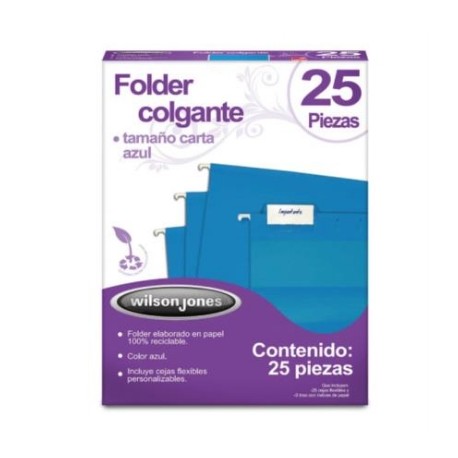 Folder Acco Colgante Carta Color Azul c/25 Piezas