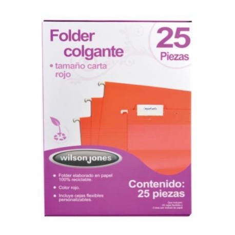 Folder Acco Colgante Carta Color Rojo c/25 Piezas