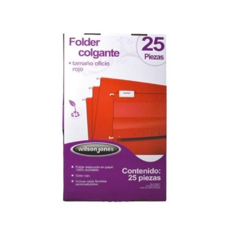 Folder Acco Colgante Oficio Color Rojo c/25 Piezas