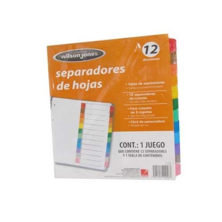 SEPARADOR ACCO TAB 12 DIV CEJA COLOR SIN NUMERACION