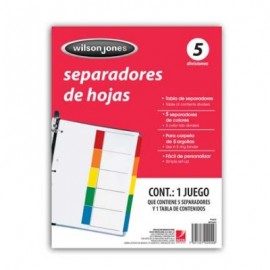 SEPARADOR ACCO TAB 5 DIV CEJA COLOR SIN NUMERACION