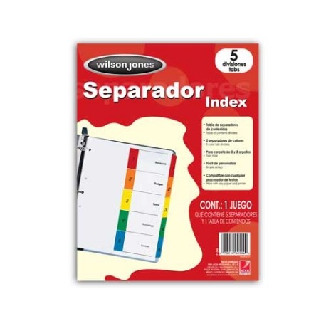 SEPARADOR WILSON JONES VERTICAL 5 DIV CARTULINA BRISTOL C/24
