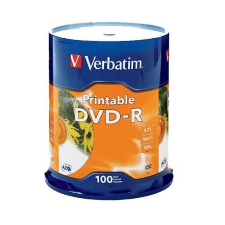 DVD-R VERBATIM 4.7GB 16X BLANCO INK PRINTABLE SPINDLE C/100