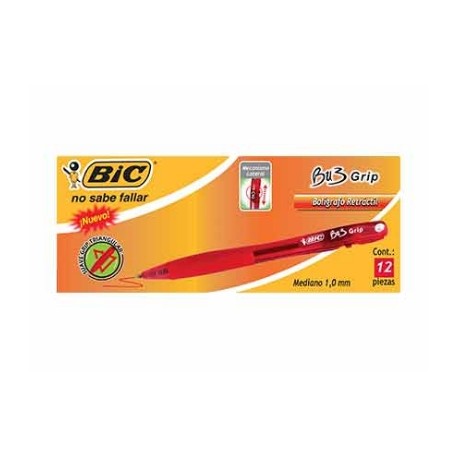 BOLIGRAFO BIC BU3 GRIP RETRACTIL ROJO C/12