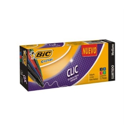 BOLIGRAFO BIC CRISTAL CLIC SURTIDO RETRACTIL 1.0 C/12