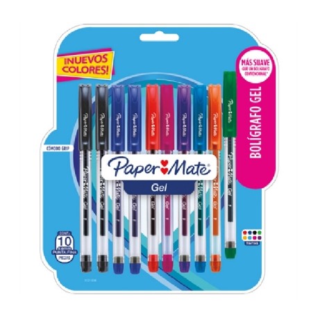 Bolígrafo Papermate Gel Económico Colores Surtidos Blister C/10 Pzas