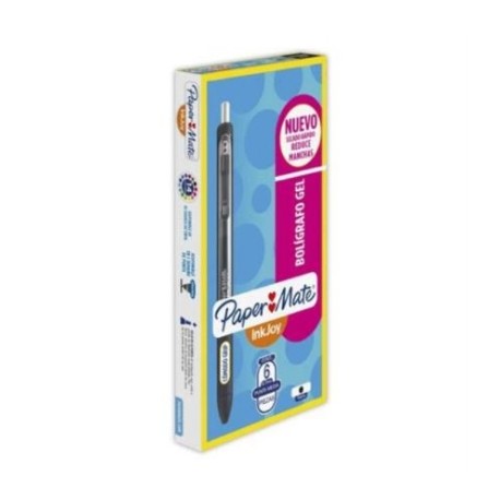 Bolígrafo Papermate Gel Kilometrico Retráctil 0.7mm Color Negro C/6 Pzas