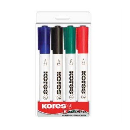 MARCADOR KORES P/PIZARRON BLANCO C/4 COLORES