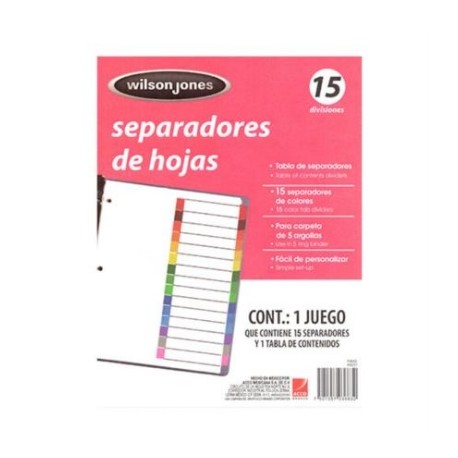 SEPARADOR ACCO TAB 15 DIV SIN NUMERACIÓN