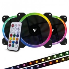 Kit Ventiladores Vorago Game Factor FKG400 3 Fans 12mm RGB 2 Tiras Led Control Remoto