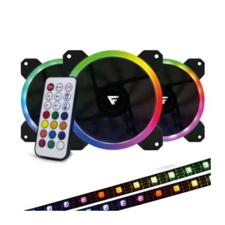 Kit Ventiladores Vorago Game Factor FKG400 3 Fans 12mm RGB 2 Tiras Led Control Remoto