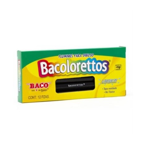 Marcador Baco Plumin Bacoloretto Color Negro C/12 Pzas