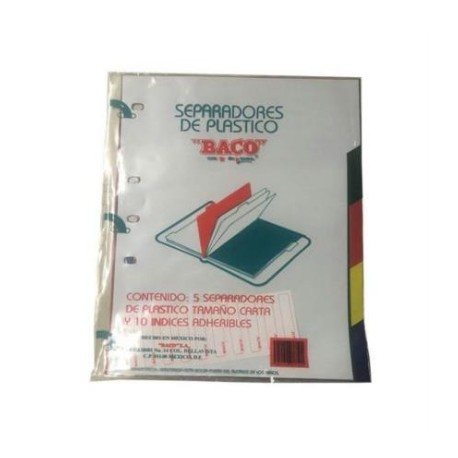 Separador Baco Plástico 5 Divisiones Carta Colores