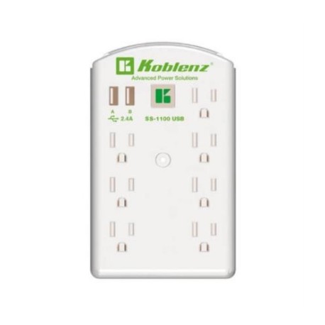 Supresor Pared Koblenz SS-1100 USB 100 Joules 7 Contactos/2 Puertos USB 2.4A LED