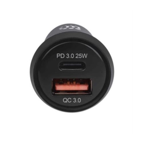 Mini Cargador USB Manhattan Auto PD 2 Puertos USB-C/USB-A 25W Color Negro