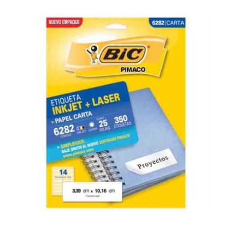 ETIQUETAS BIC CARTA INKJET LASER 33.9 X 101.6 BLANCAS PQ C/2