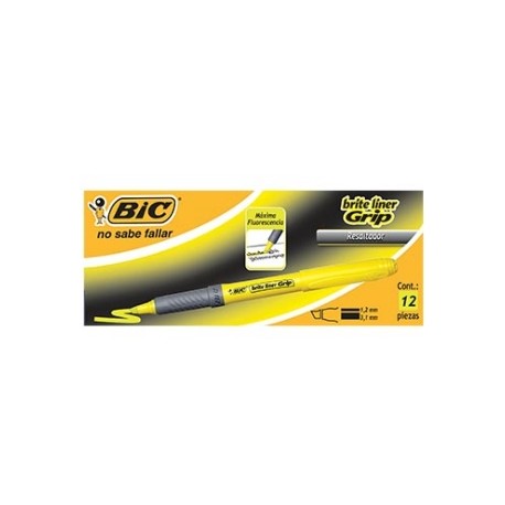 MARCADOR BIC BRITE LINER GRIP AMARILLO GBL-12 C/12