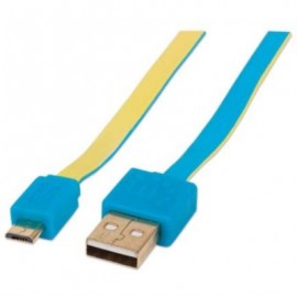 Cable Manhattan Plano Alta Velocidad Micro-B USB 1m Color Azul-Amarillo