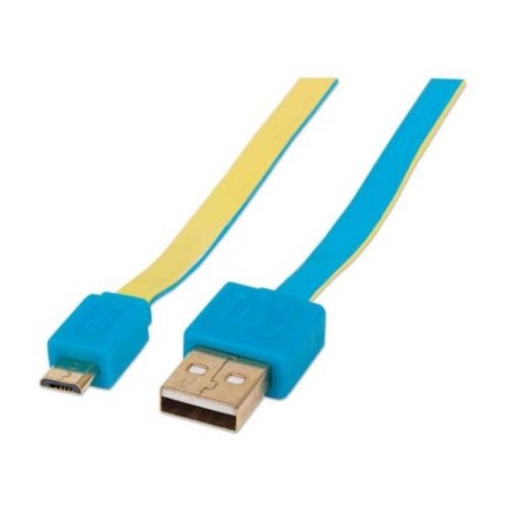 Cable Manhattan Plano Alta Velocidad Micro-B USB 1m Color Azul-Amarillo