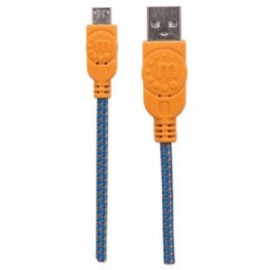 Cable Manhattan USB Micro-B Alta Velocidad con Recubrimiento Textil 1.8m Color Naranja-Azul