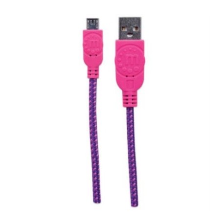 Cable Manhattan USB Micro-B Alta Velocidad con Recubrimiento Textil 1.8m Color Rosa-Morado