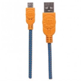 Cable Manhattan USB Micro-B Alta Velocidad con Recubrimiento Textil 1m Color Naranja-Azul