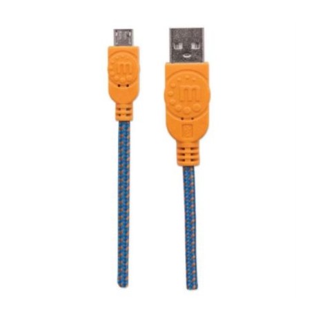 Cable Manhattan USB Micro-B Alta Velocidad con Recubrimiento Textil 1m Color Naranja-Azul