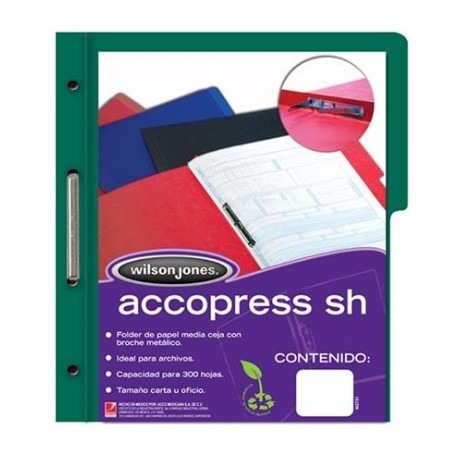 CARPETA ACCO PRESS SH M/C CARTA VERDE OBSCURO NP C/10