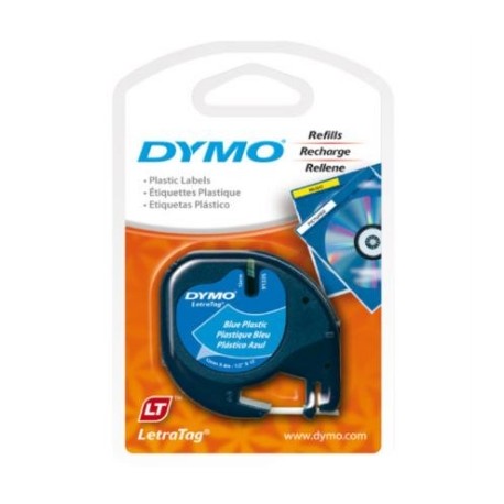 CINTA ETIQUETADORA DYMO LETRATAG NEGRO SOBRE AZUL PLASTICO