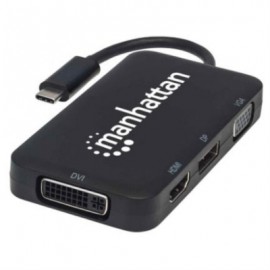 Convertidor Manhattan USB-C 4 en 1 para Audio/Video HDMI/DP/VGA/DVI Color Negro