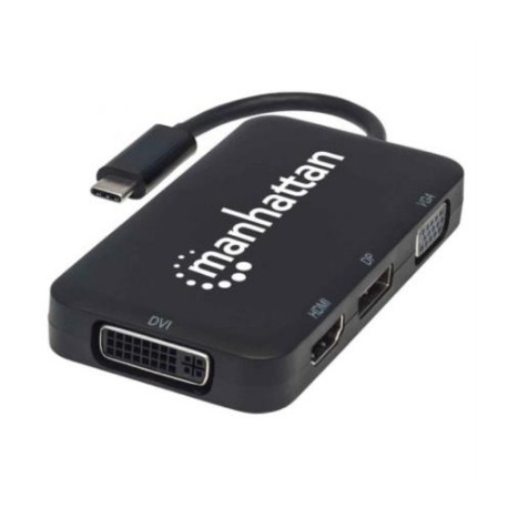 Convertidor Manhattan USB-C 4 en 1 para Audio/Video HDMI/DP/VGA/DVI Color Negro