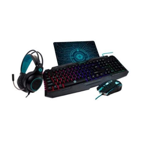 Kit Gaming Vortred Fully Armed 4 en 1 Teclado/Audífonos/Mouse/Mouse Pad Color Negro