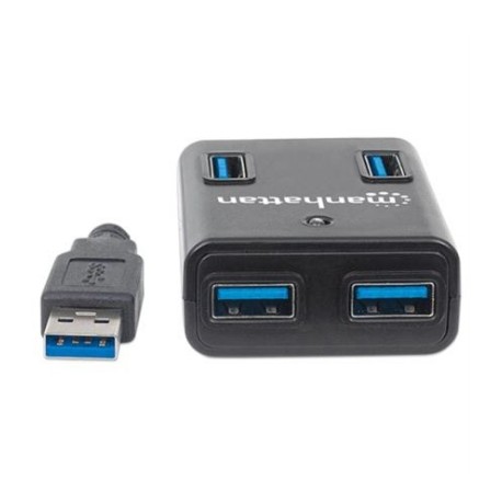 Mini Hub Manhattan USB 3.0 Alta Velocidad 4 Puertos Color Negro